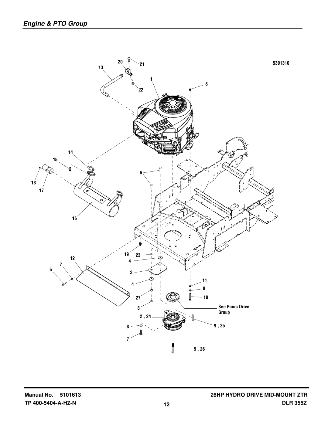 Briggs & Stratton 355ZB2654 DLR manual Engine & PTO Group 