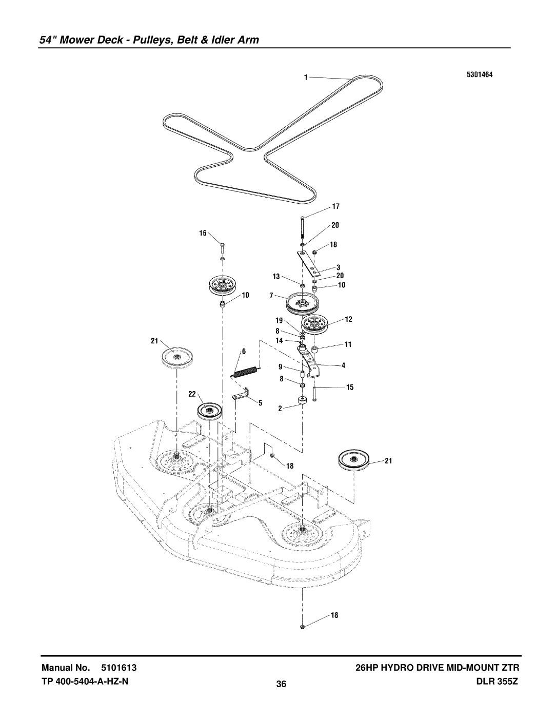 Briggs & Stratton 355ZB2654 DLR manual Mower Deck Pulleys, Belt & Idler Arm 
