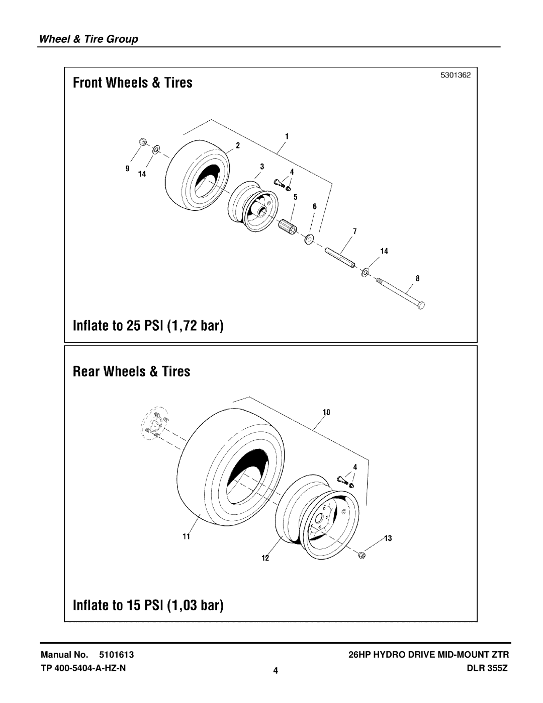 Briggs & Stratton 355ZB2654 DLR manual Wheel & Tire Group 