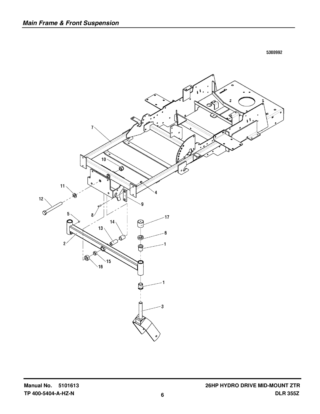 Briggs & Stratton 355ZB2654 DLR manual Main Frame & Front Suspension 