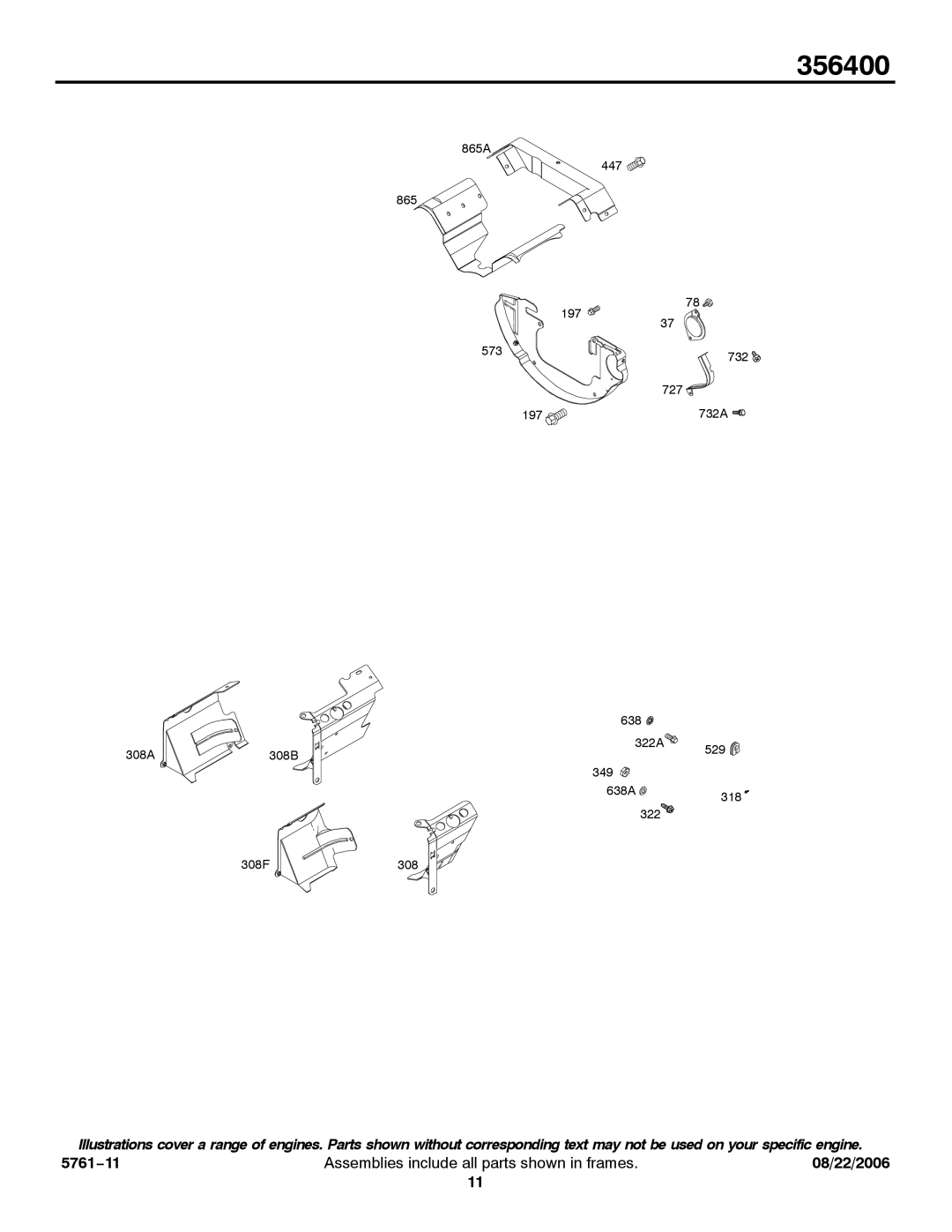 Briggs & Stratton 356400 service manual 865A 447 197 573 732 727 732A 638 308A 308B 