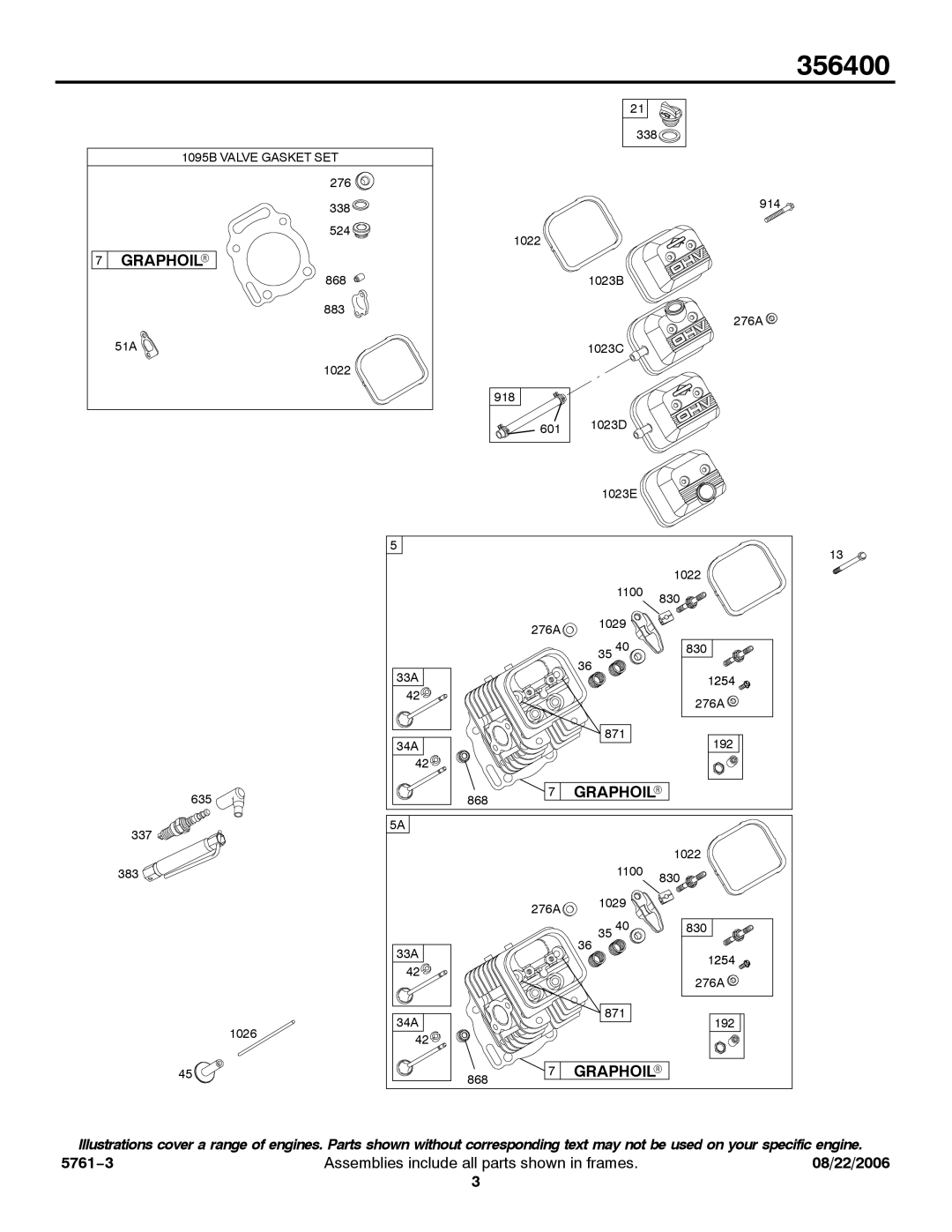 Briggs & Stratton 356400 service manual 1095B Valve Gasket SET 