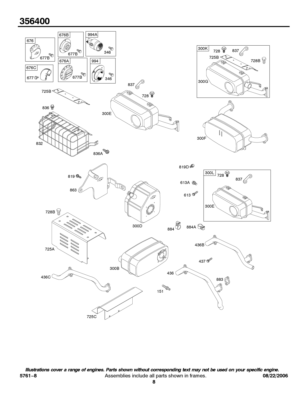 Briggs & Stratton 356400 service manual 676 677B 676C 725B 676B 676A 994A 346 837 728 300K 