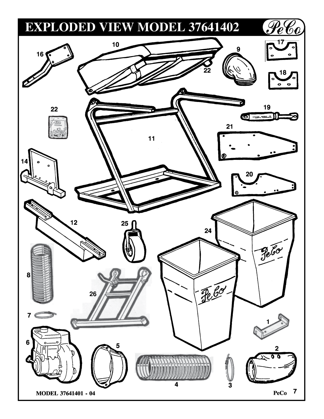 Briggs & Stratton owner manual Exploded View Model, MODEL 37641401, PeCo 