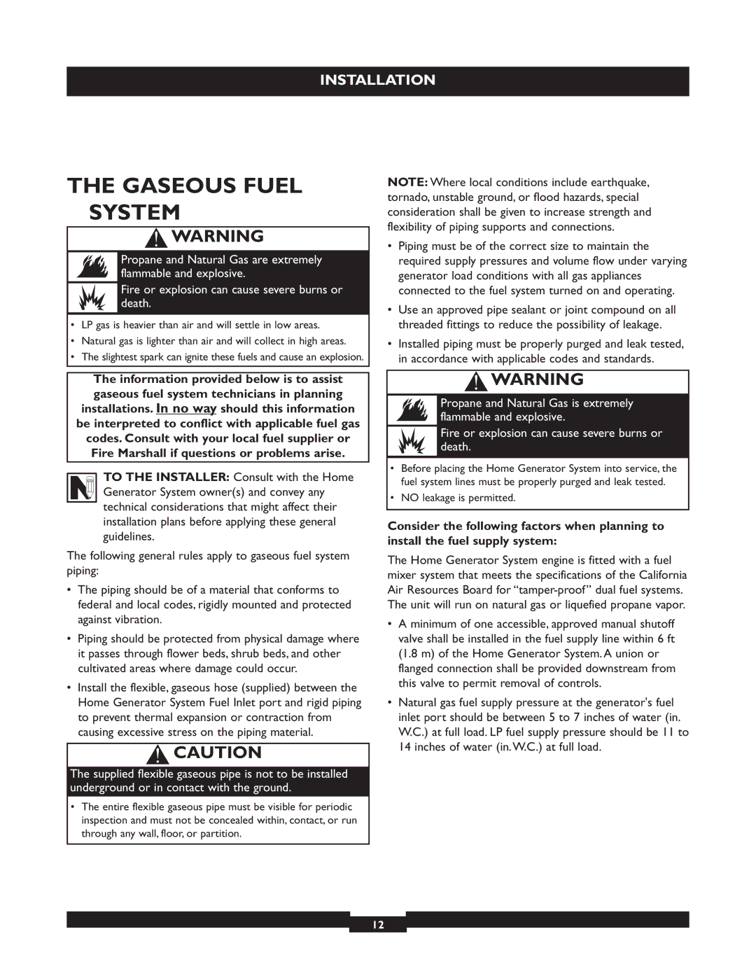 Briggs & Stratton 40221 manual Gaseous Fuel System, No leakage is permitted 