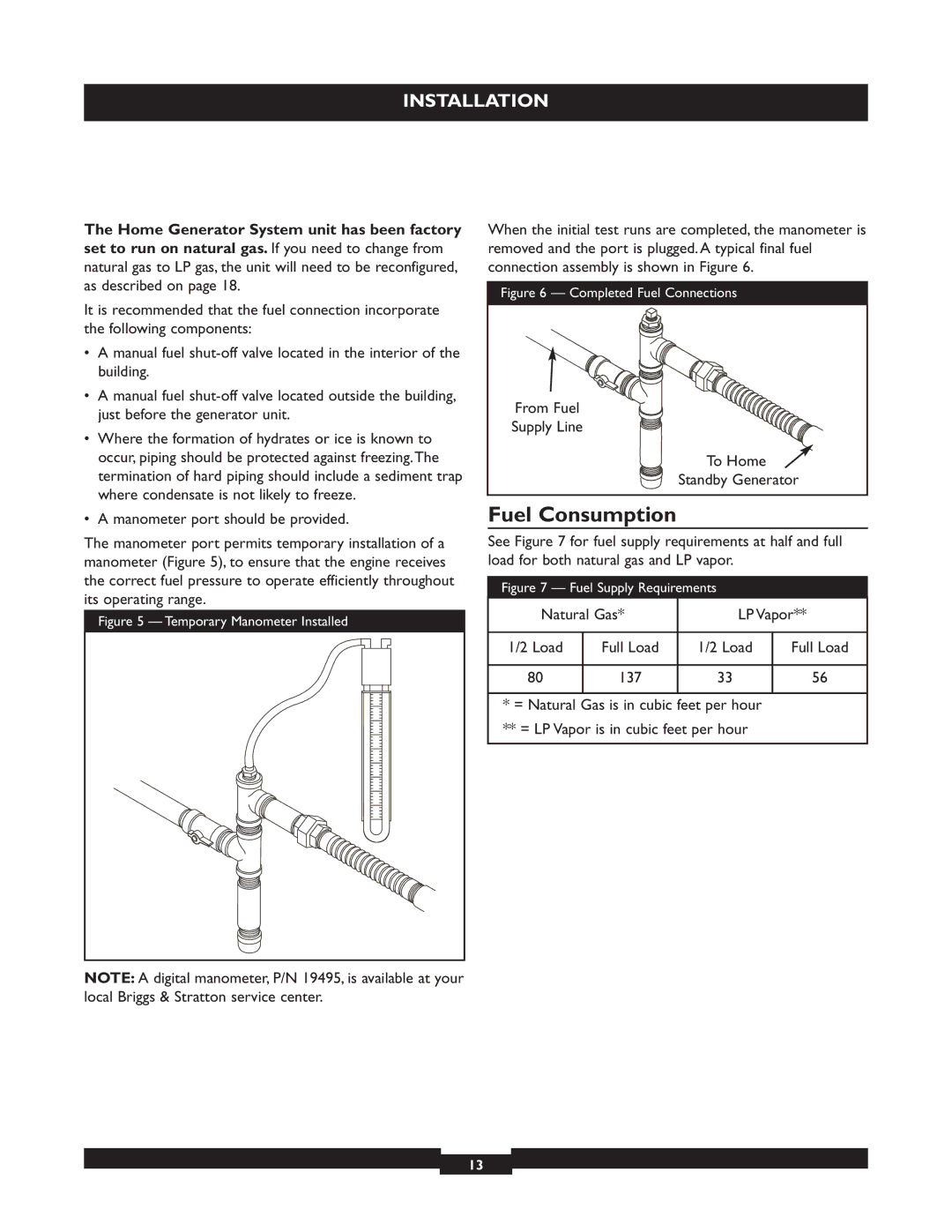 Briggs & Stratton 40221 manual Fuel Consumption, From Fuel, Standby Generator, Load 