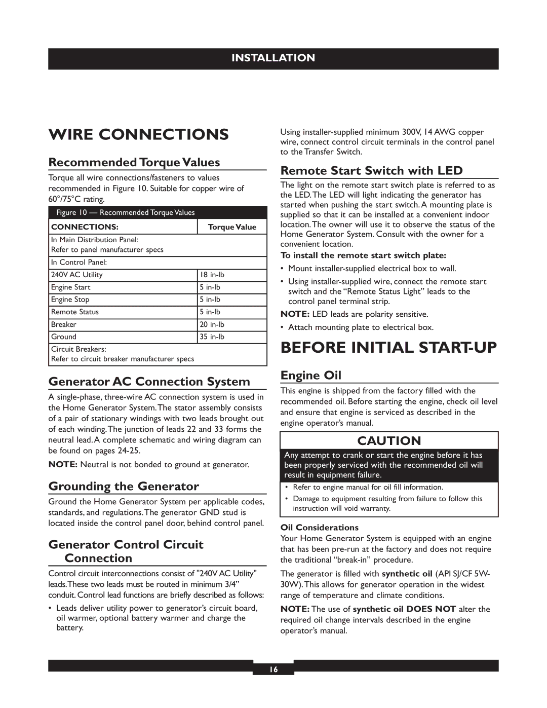 Briggs & Stratton 40221 manual Wire Connections, Before Initial START-UP 