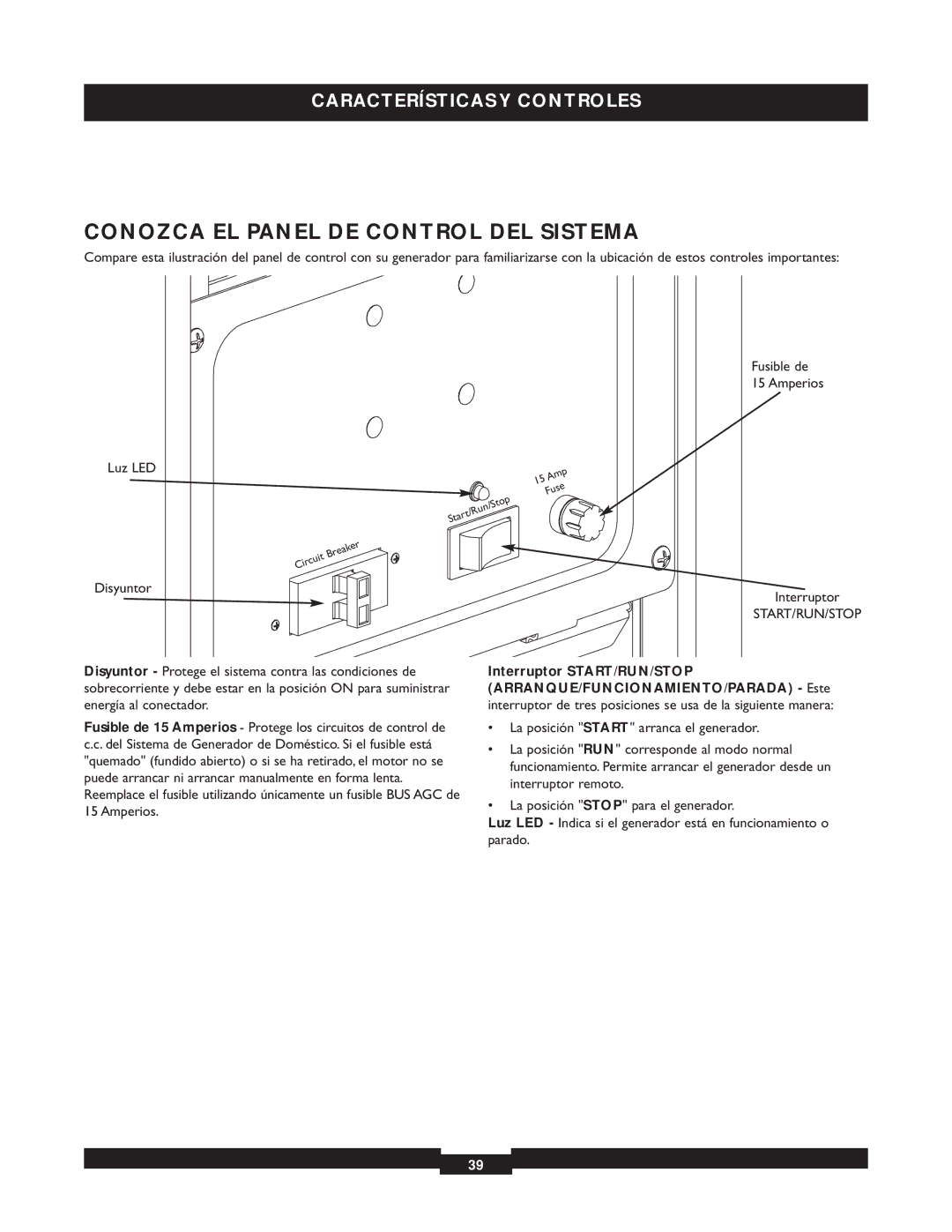 Briggs & Stratton 40221 manual Conozca EL Panel DE Control DEL Sistema, Disyuntor Interruptor 