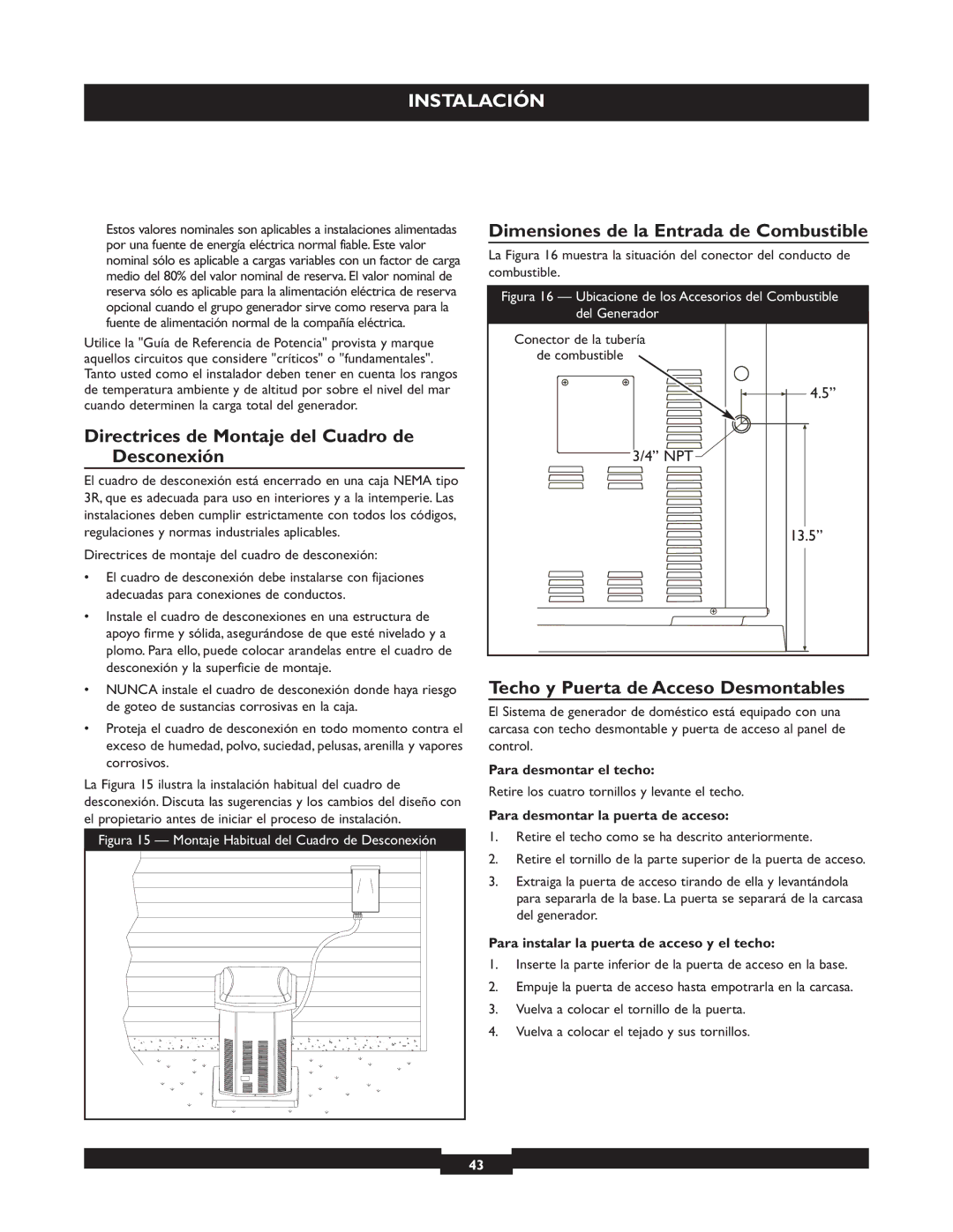 Briggs & Stratton 40221 manual Directrices de Montaje del Cuadro de Desconexión, Dimensiones de la Entrada de Combustible 