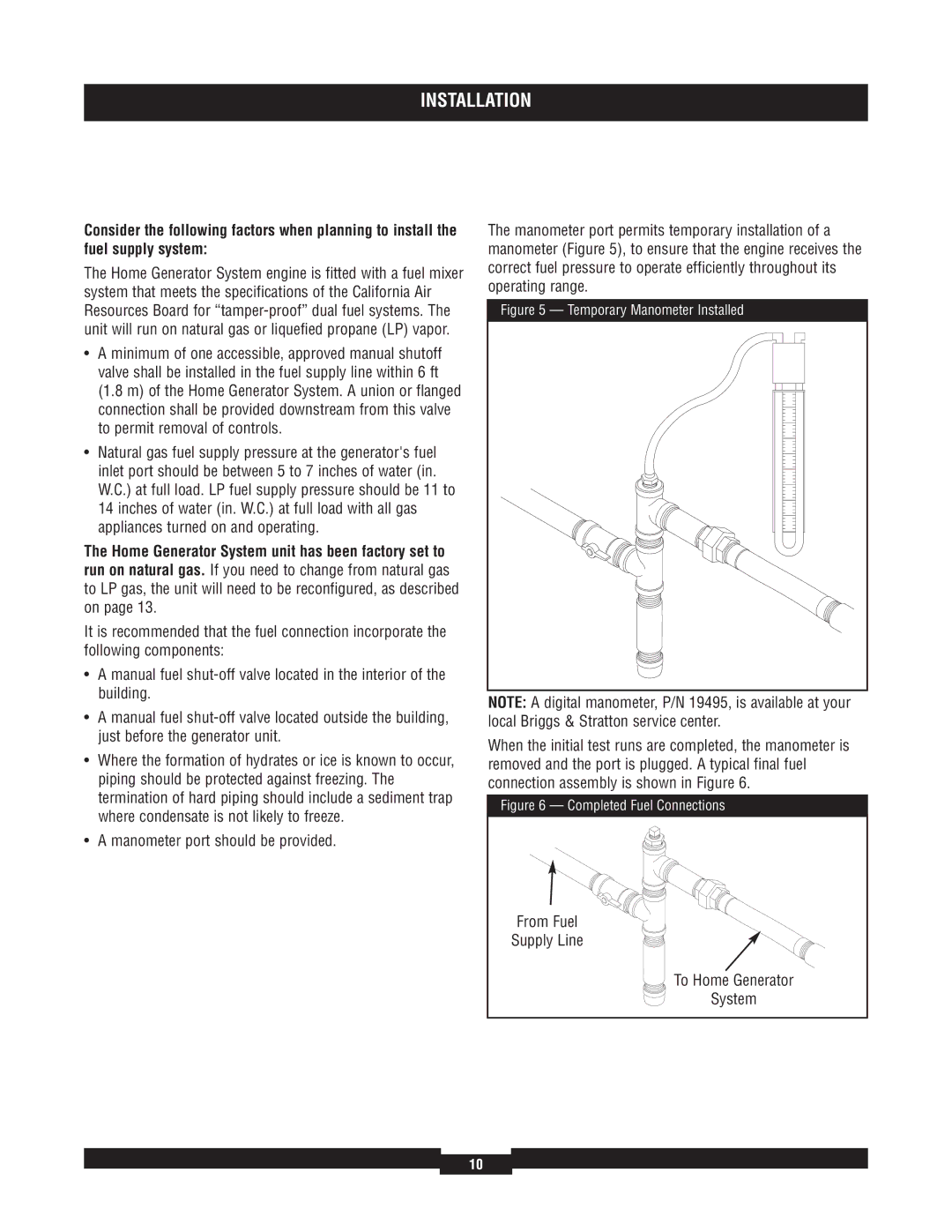 Briggs & Stratton 40229, 40213, 40210, 40234, 40204 manual Temporary Manometer Installed 