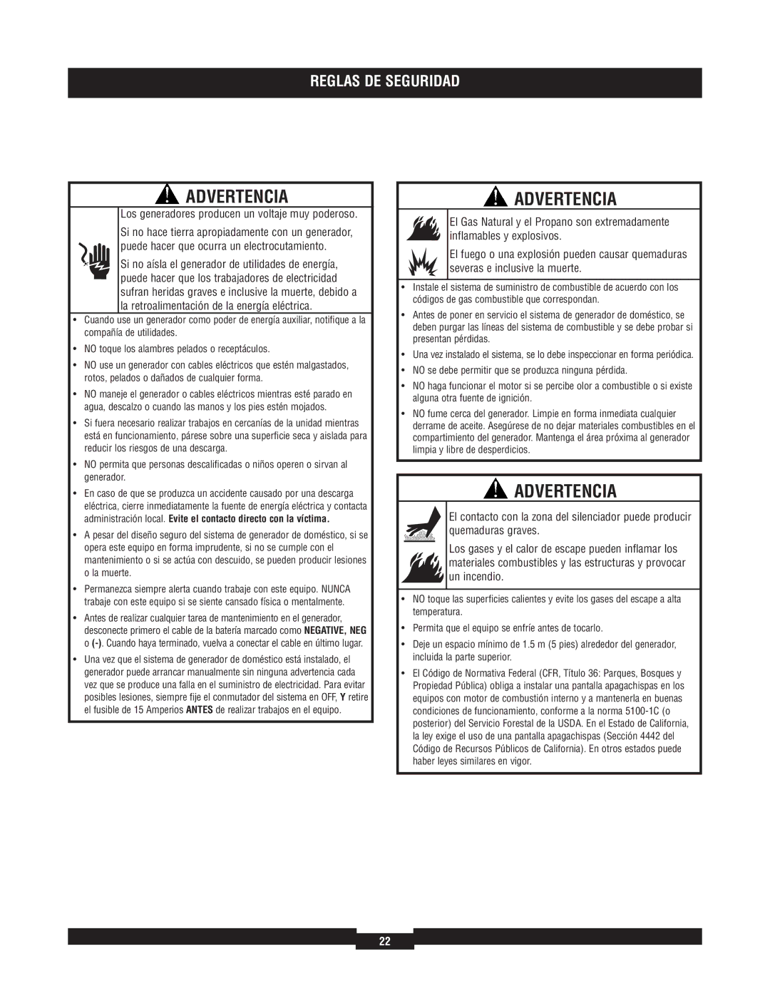 Briggs & Stratton 40210, 40229, 40213, 40234, 40204 manual Los generadores producen un voltaje muy poderoso 