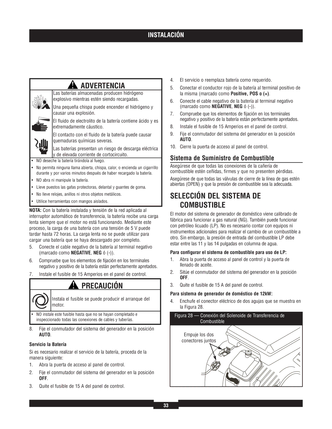 Briggs & Stratton 40234 Selección DEL Sistema DE Combustible, Sistema de Suministro de Combustible, Servicio la Batería 