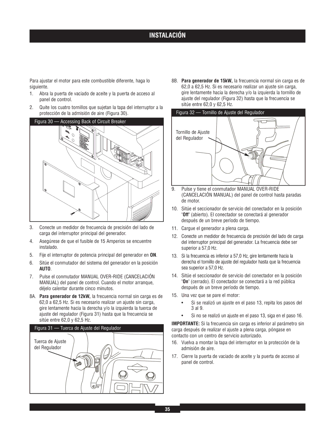 Briggs & Stratton 40229, 40213, 40210, 40234, 40204 manual Del Regulador, Tornillo de Ajuste 