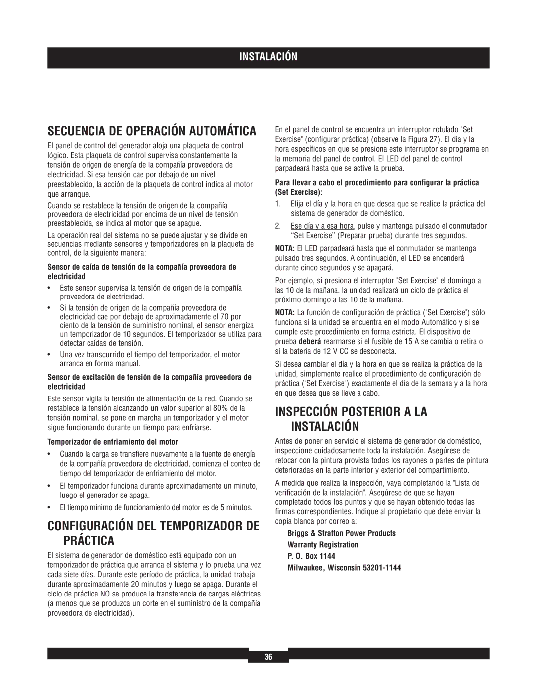 Briggs & Stratton 40213, 40229, 40210 Inspección Posterior a LA Instalación, Configuración DEL Temporizador DE Práctica 