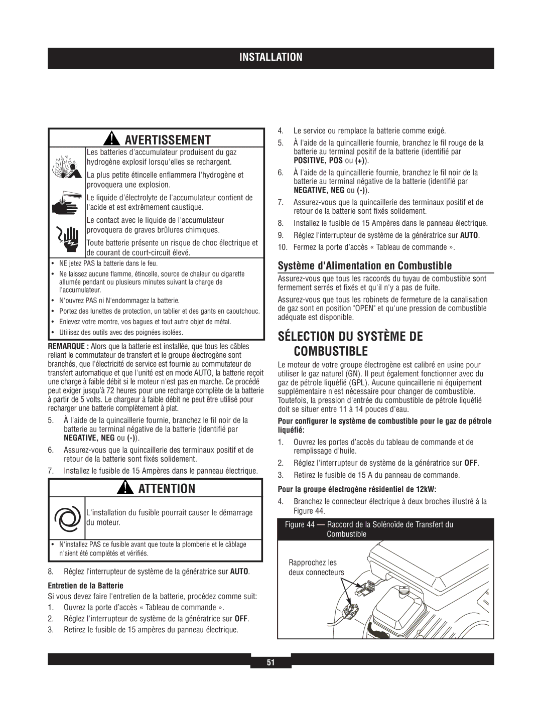 Briggs & Stratton 40213, 40229, 40210, 40234, 40204 Sélection DU Système DE Combustible, Système dAlimentation en Combustible 