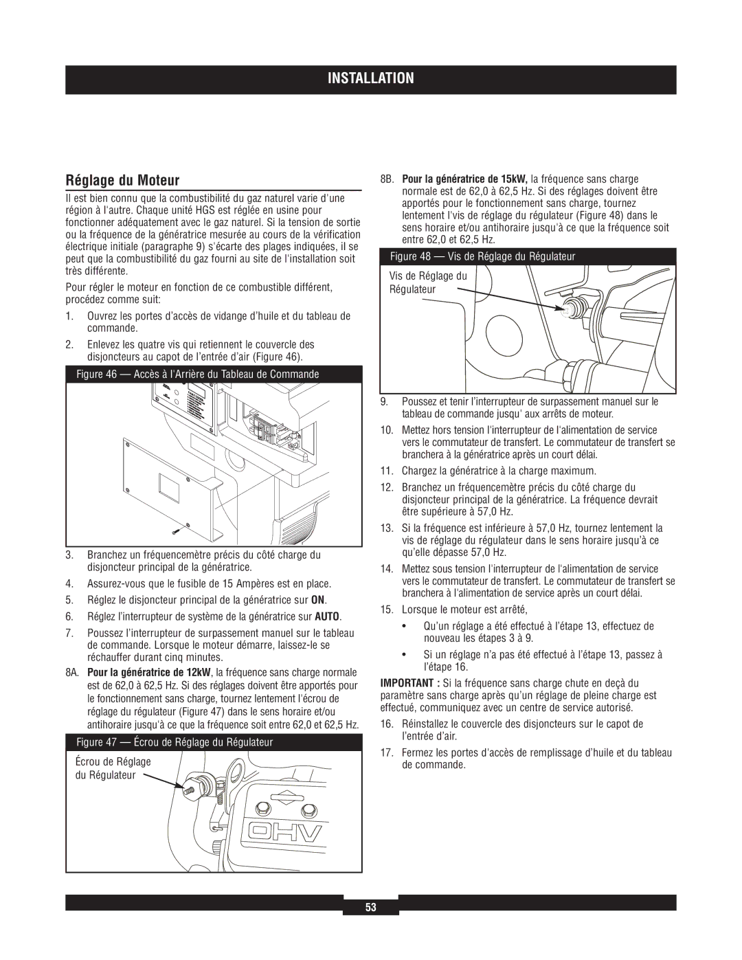 Briggs & Stratton 40234, 40229, 40213, 40210, 40204 manual Réglage du Moteur 