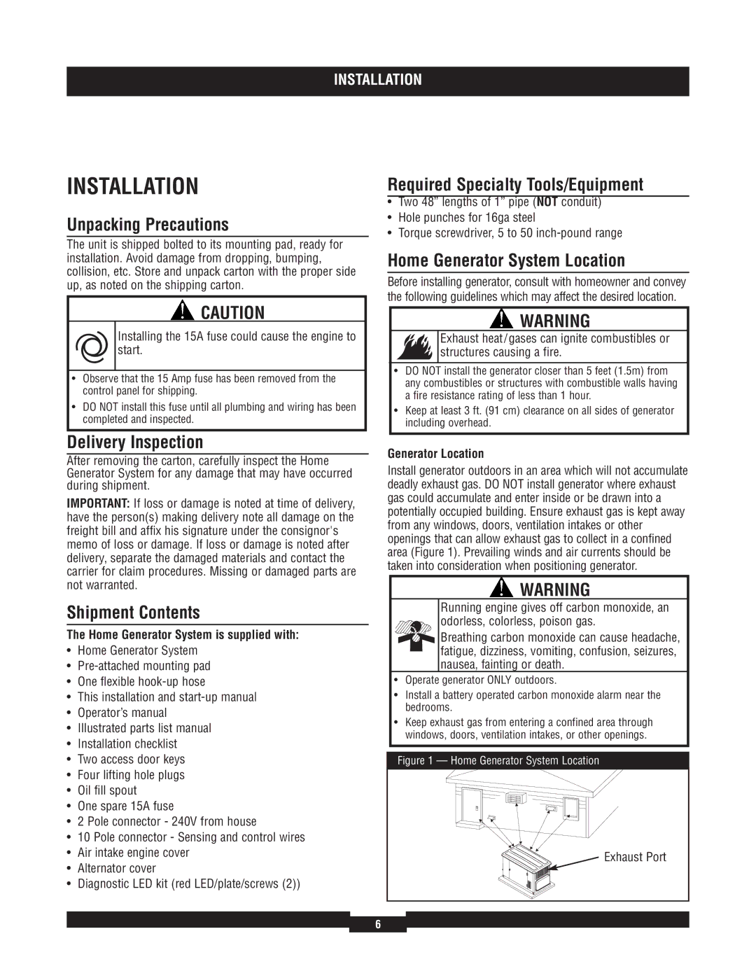 Briggs & Stratton 40213, 40229, 40210, 40234, 40204 manual Installation 