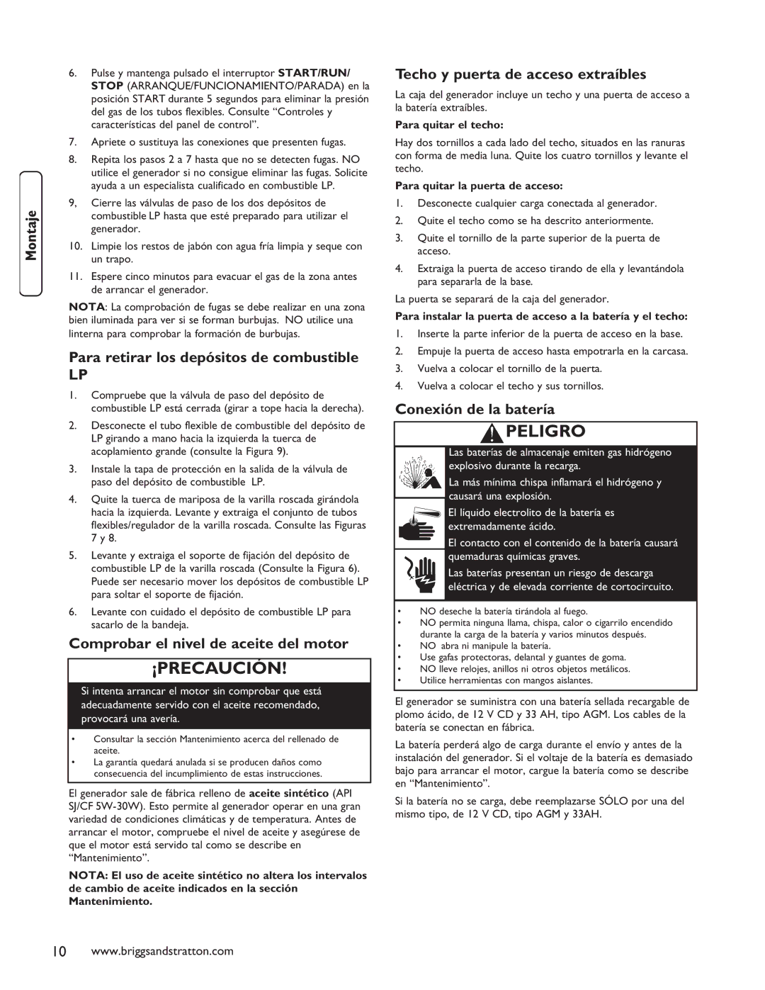 Briggs & Stratton 40248 Para retirar los depósitos de combustible, Comprobar el nivel de aceite del motor 