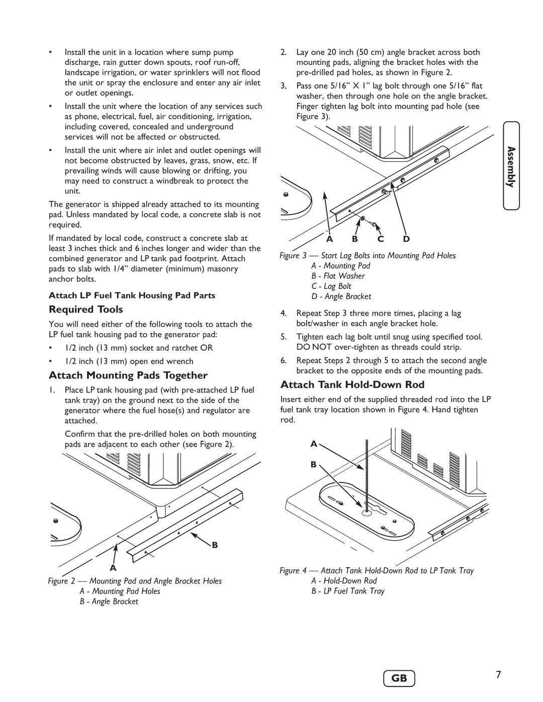 Briggs & Stratton 40248 manuel dutilisation Required Tools, Attach Mounting Pads Together, Attach Tank Hold-Down Rod 