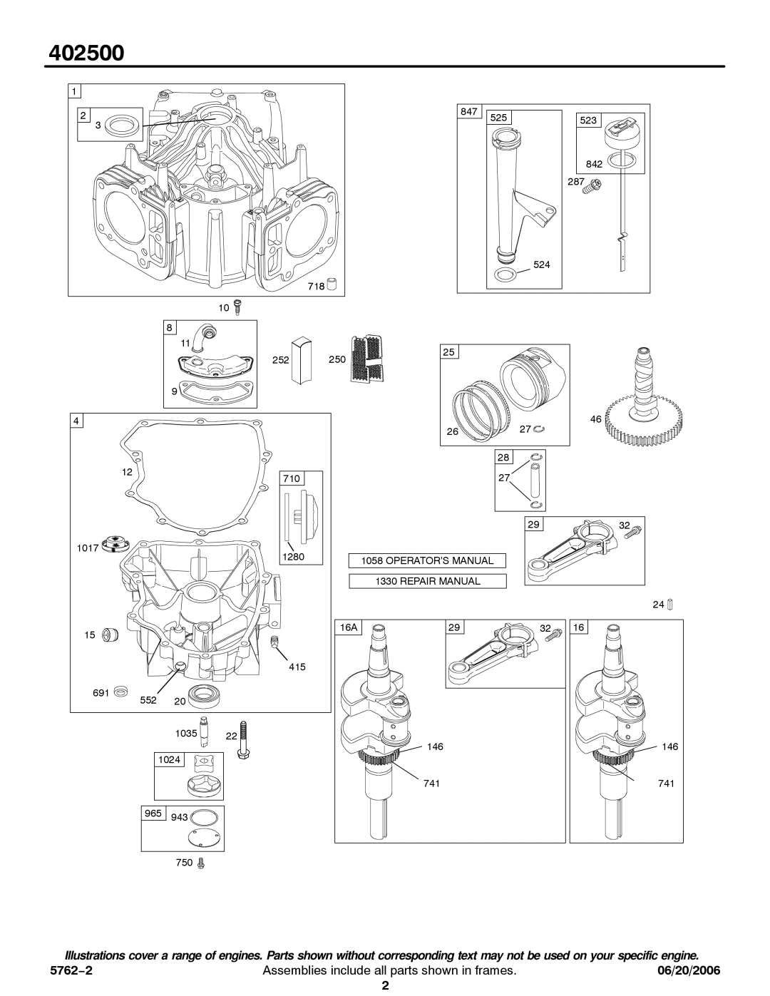 Briggs & Stratton 402500 service manual OPERATOR’S Manual Repair Manual 