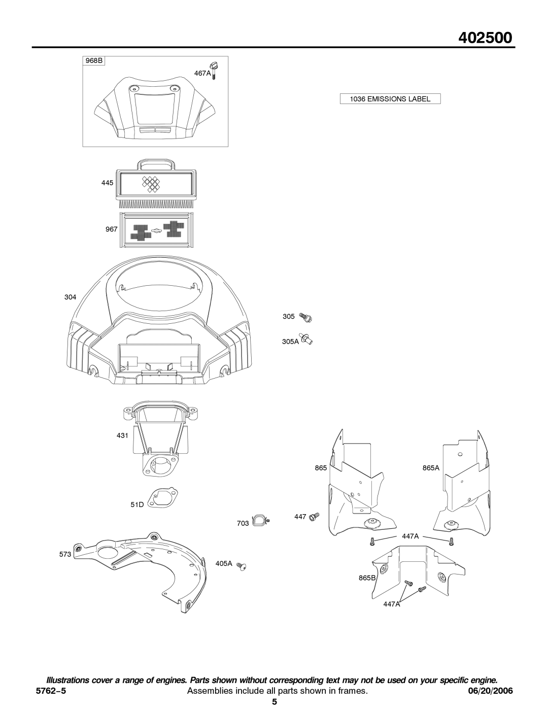 Briggs & Stratton 402500 service manual Emissions Label 