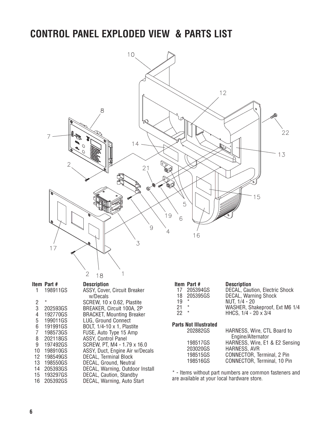 Briggs & Stratton 40265 manual Control Panel Exploded View & Parts List, Harness, Avr 