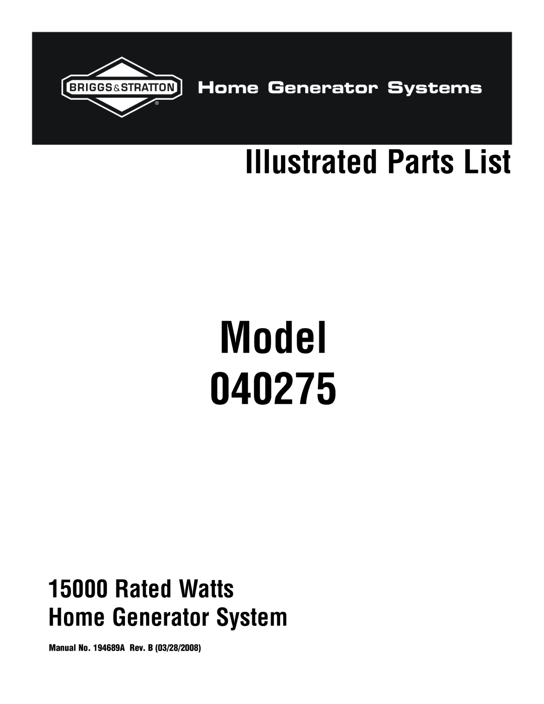 Briggs & Stratton manual Model 040275 