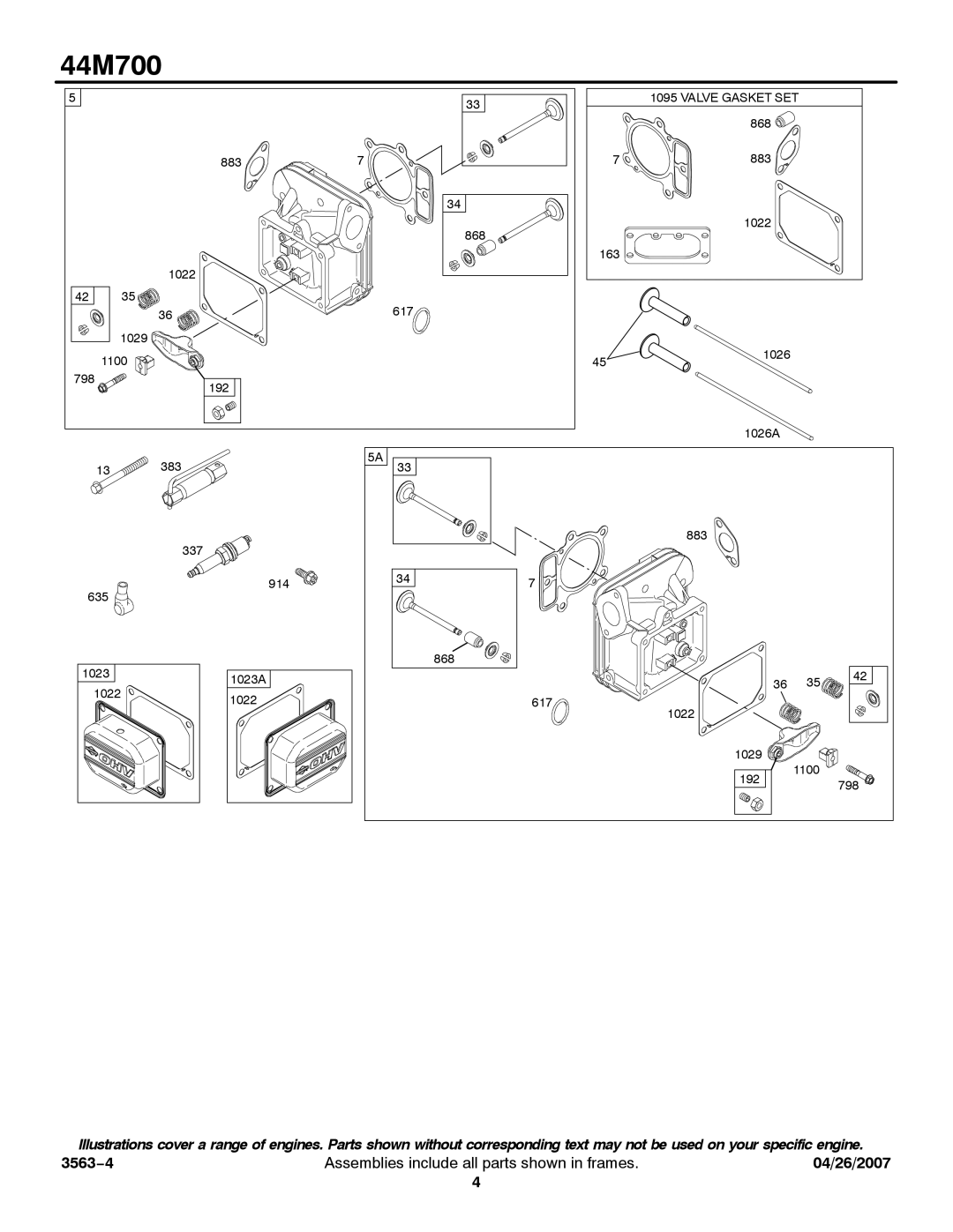 Briggs & Stratton 44M700 service manual Valve Gasket SET 