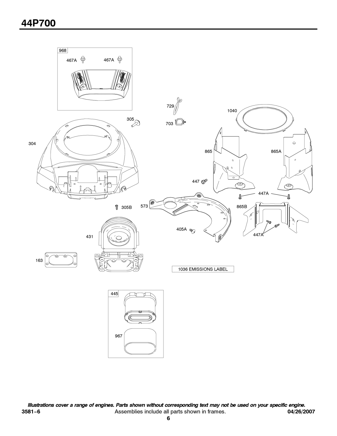 Briggs & Stratton 44P700 service manual Emissions Label 