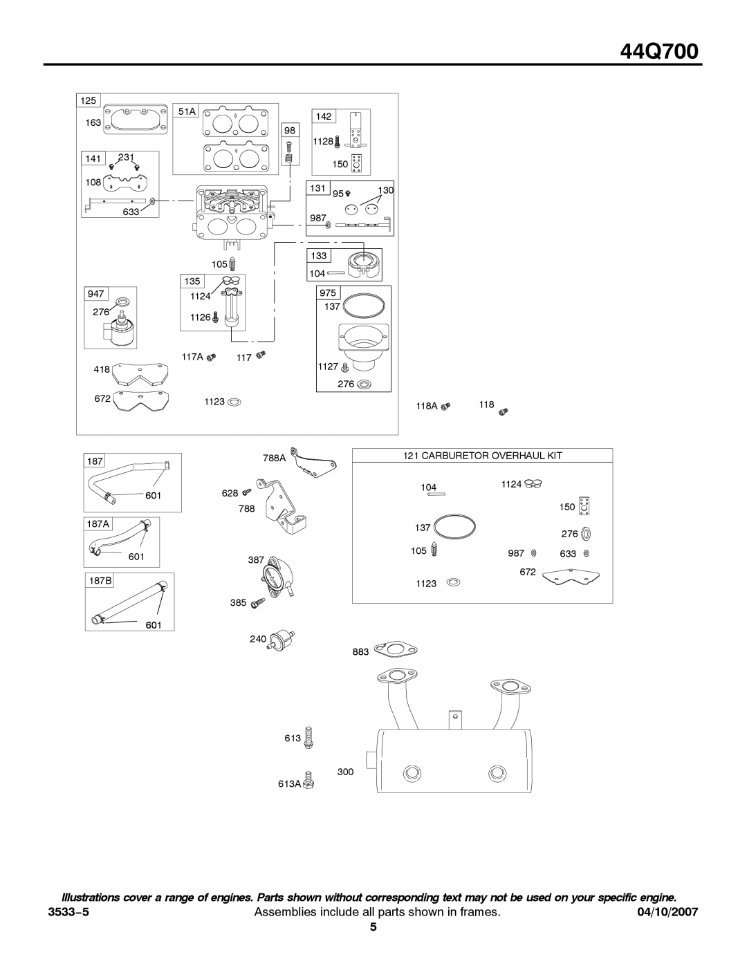 Briggs & Stratton 44Q700 service manual Carburetor Overhaul KIT 