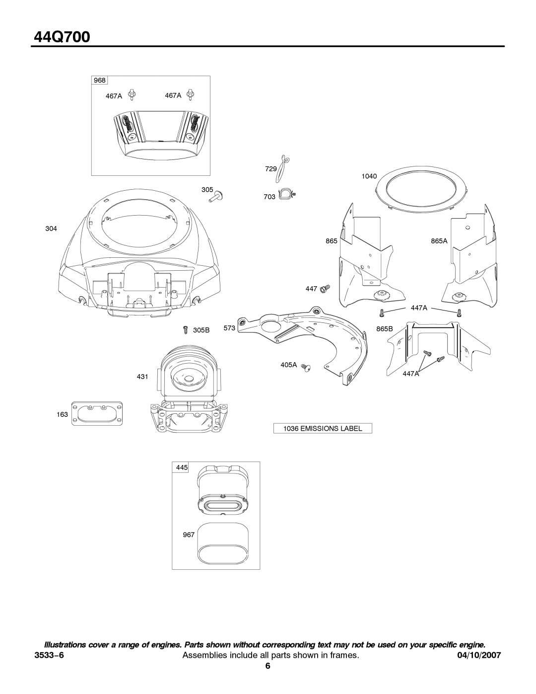 Briggs & Stratton 44Q700 service manual Emissions Label 