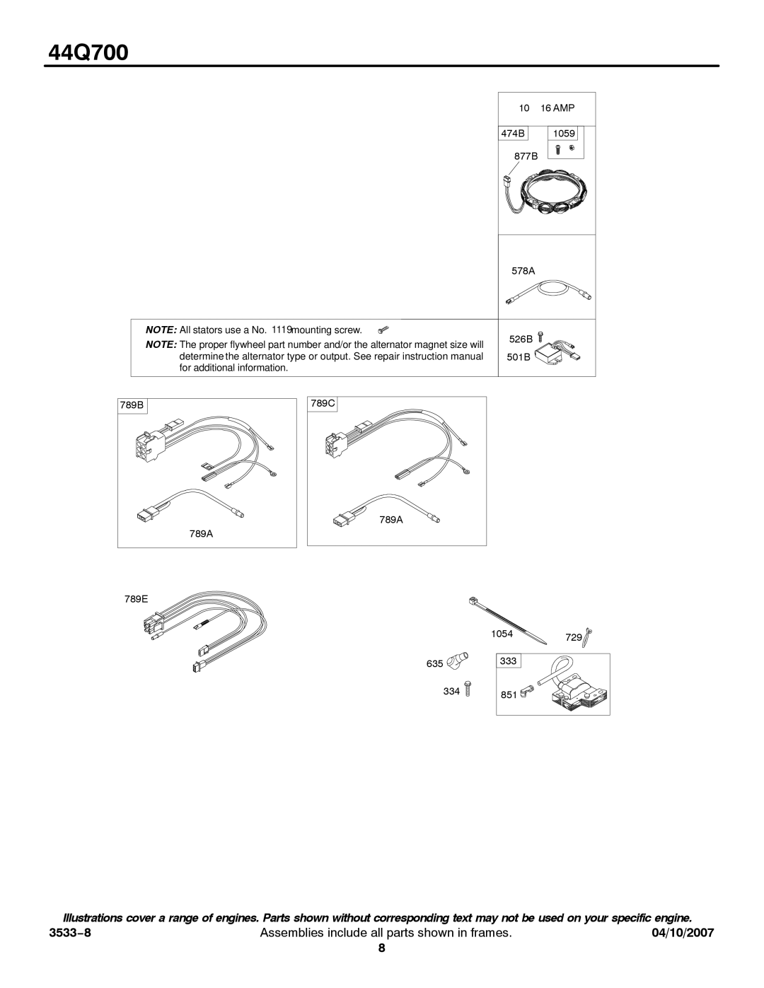 Briggs & Stratton 44Q700 service manual 10 − 16 AMP 474B 877B 1059 578A 526B 501B 789B 789C 