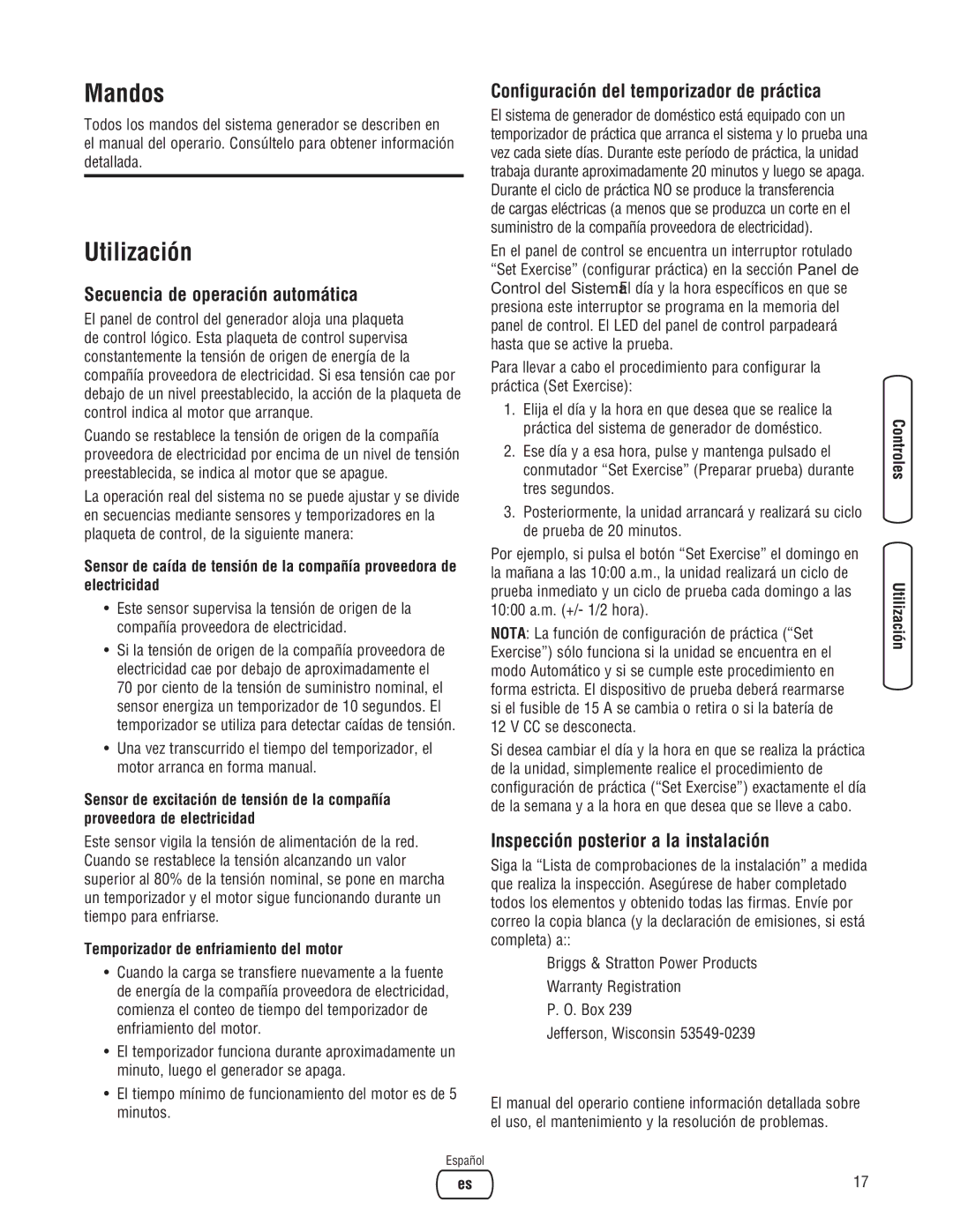 Briggs & Stratton 45000 Mandos, Utilización, Secuencia de operación automática, Configuración del temporizador de práctica 