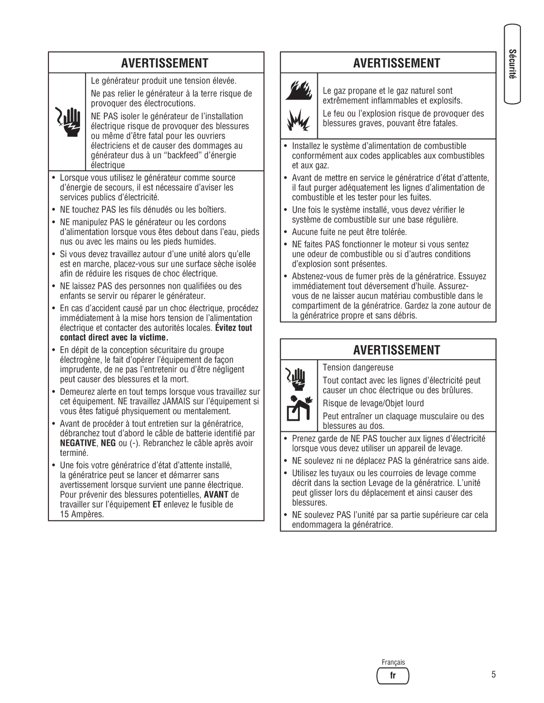 Briggs & Stratton 45000 system manual Tension dangereuse 