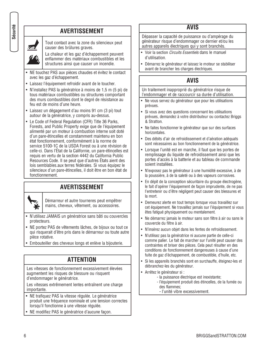 Briggs & Stratton 45000 system manual Avis 