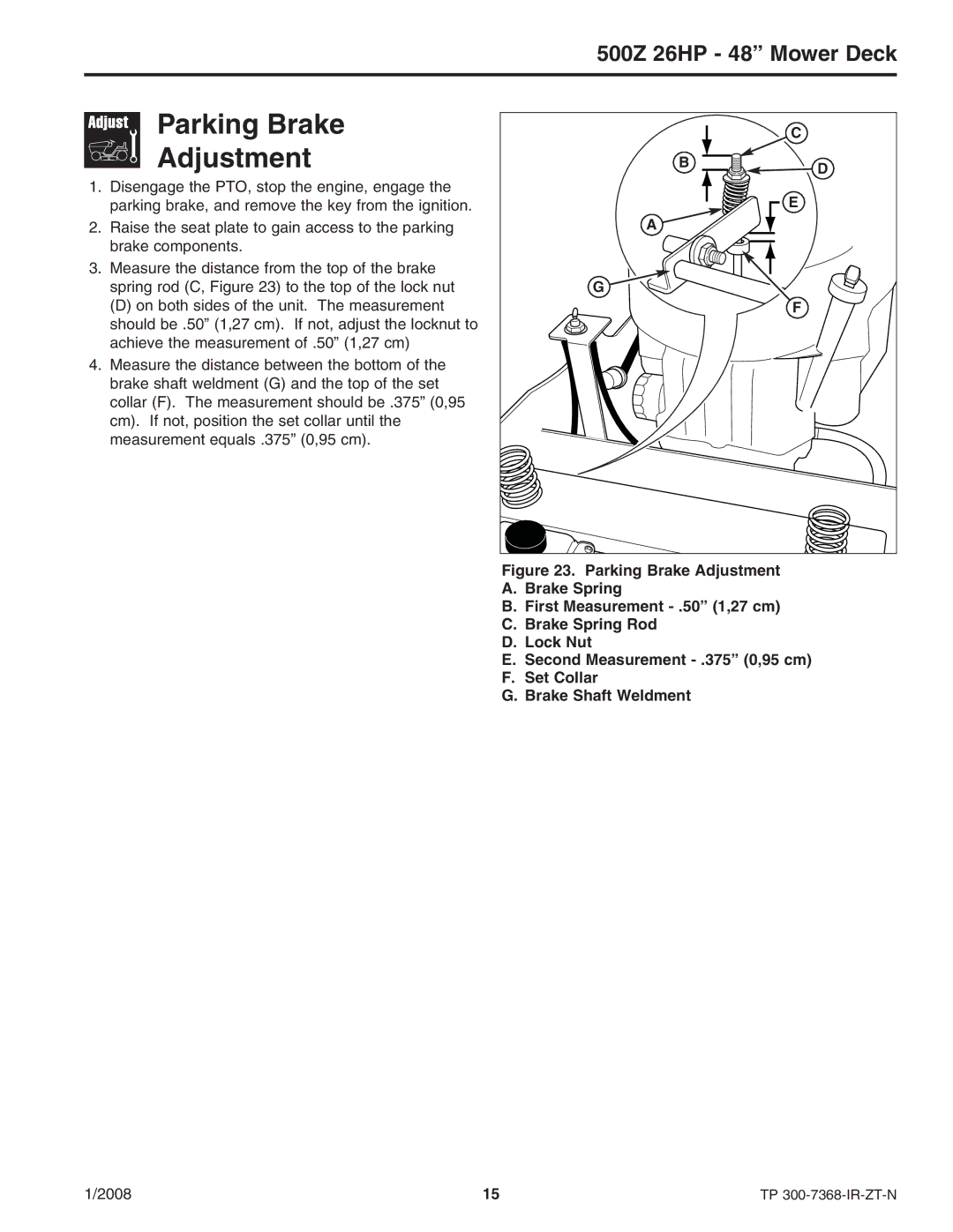 Briggs & Stratton 500Z - 26 manual Parking Brake Adjustment 