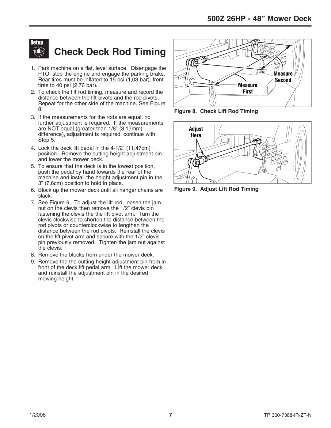 Briggs & Stratton 500Z - 26 manual Check Deck Rod Timing, Check Lift Rod Timing 