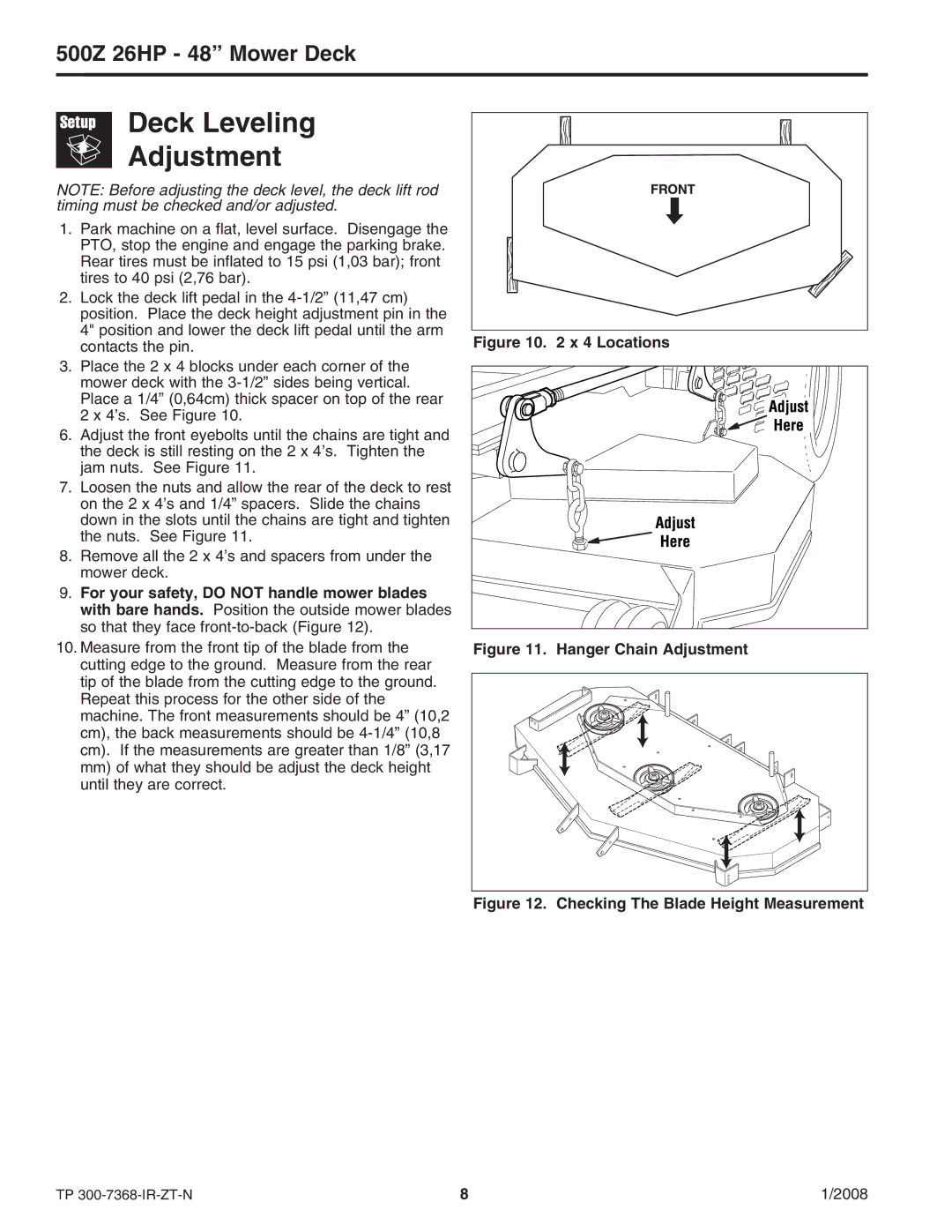 Briggs & Stratton 500Z - 26 manual Deck Leveling Adjustment, Locations 