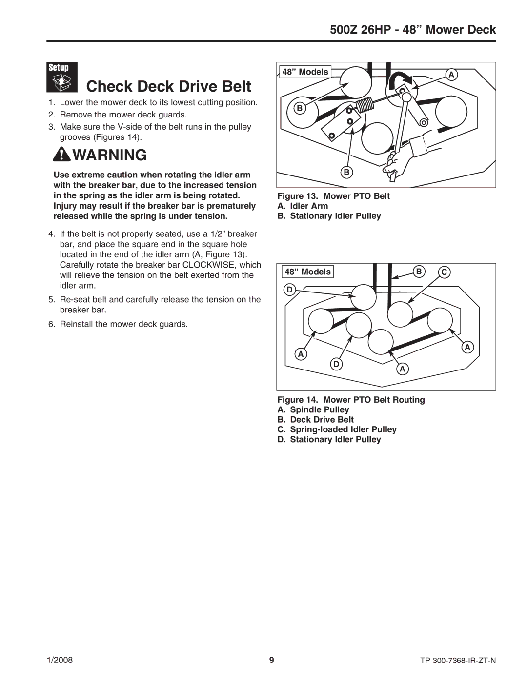 Briggs & Stratton 500Z - 26 manual Check Deck Drive Belt, Models 