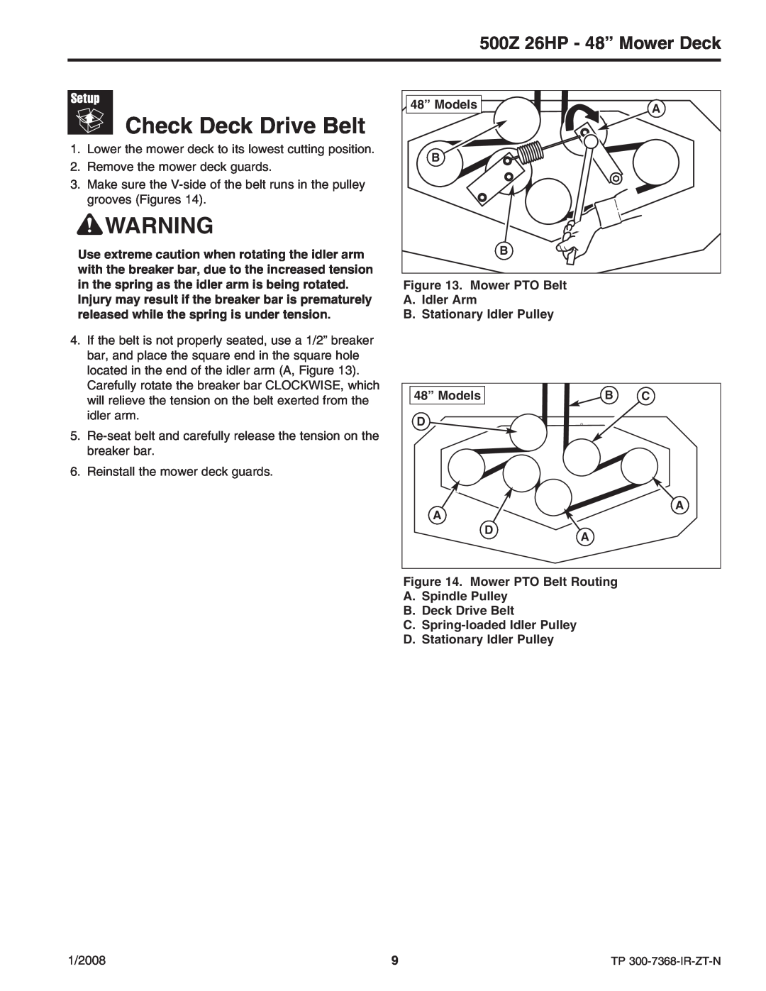 Briggs & Stratton 500Z - 26 manual Check Deck Drive Belt, 500Z 26HP - 48” Mower Deck 