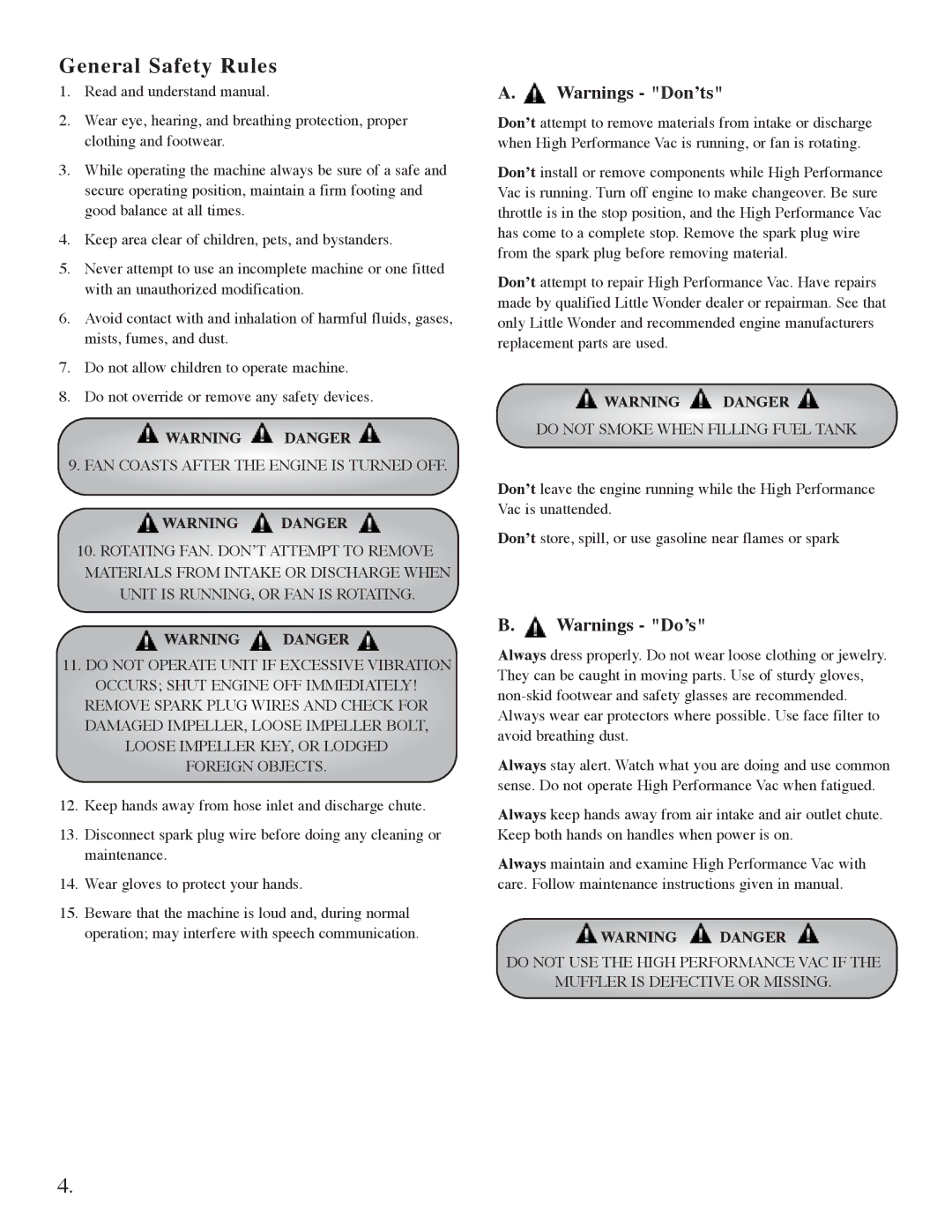 Briggs & Stratton 5631, 5621 manual Do not Smoke When Filling Fuel Tank 