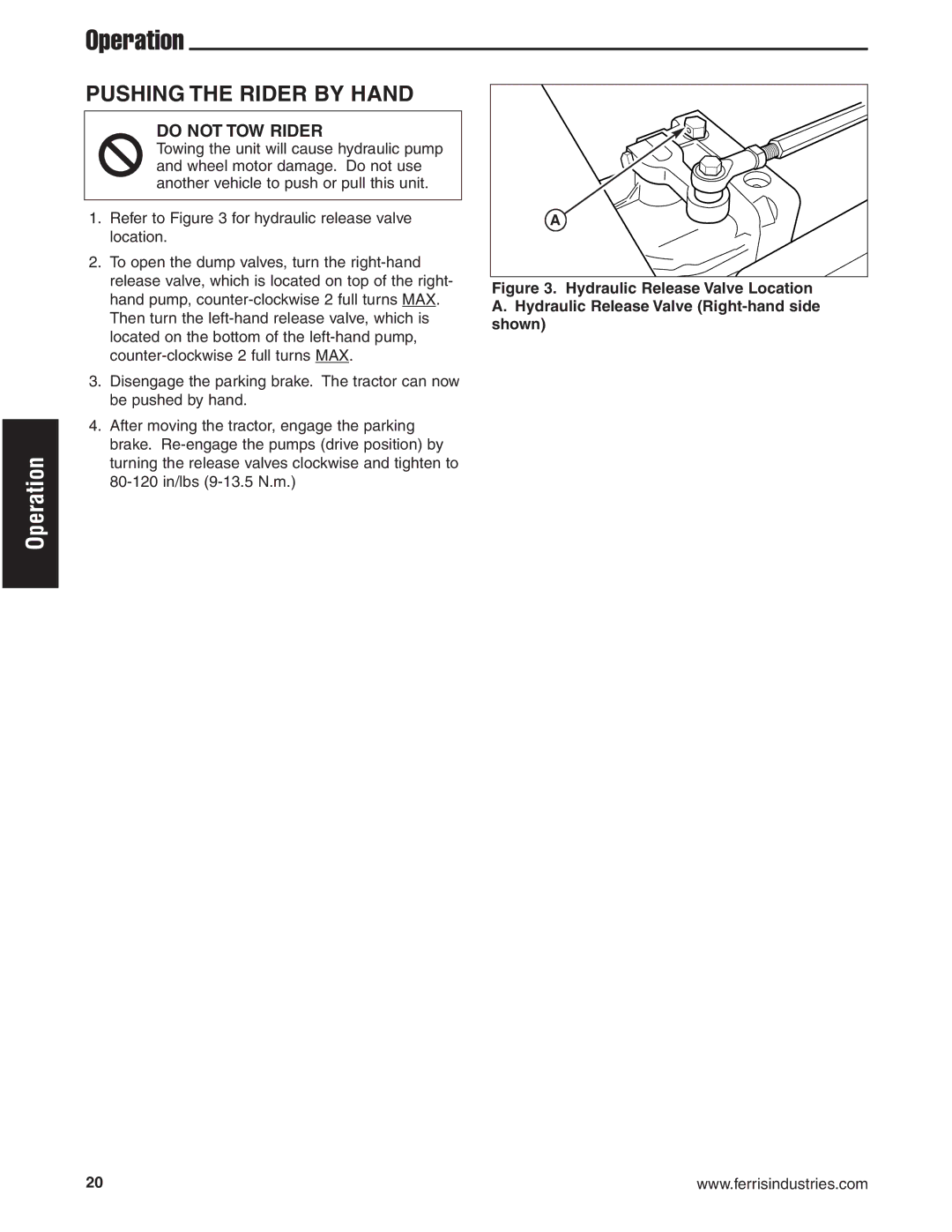 Briggs & Stratton 5900619 manual Pushing the Rider by Hand, Do not TOW Rider 