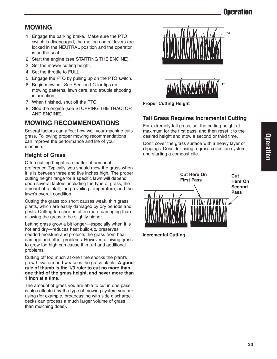 Briggs & Stratton 5900619 manual Mowing Recommendations, Height of Grass, Tall Grass Requires Incremental Cutting 