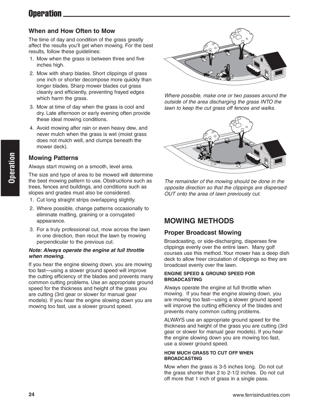 Briggs & Stratton 5900619 manual Mowing Methods, When and How Often to Mow, Mowing Patterns, Proper Broadcast Mowing 