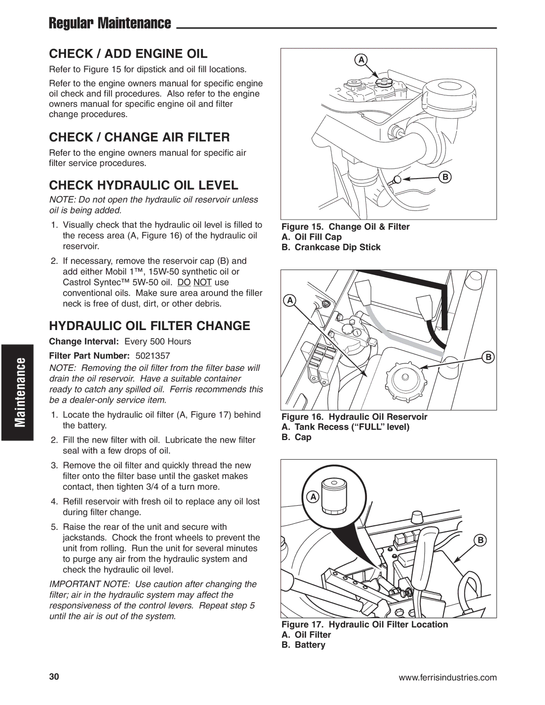 Briggs & Stratton 5900619 manual Check / ADD Engine OIL, Check / Change AIR Filter Check Hydraulic OIL Level 