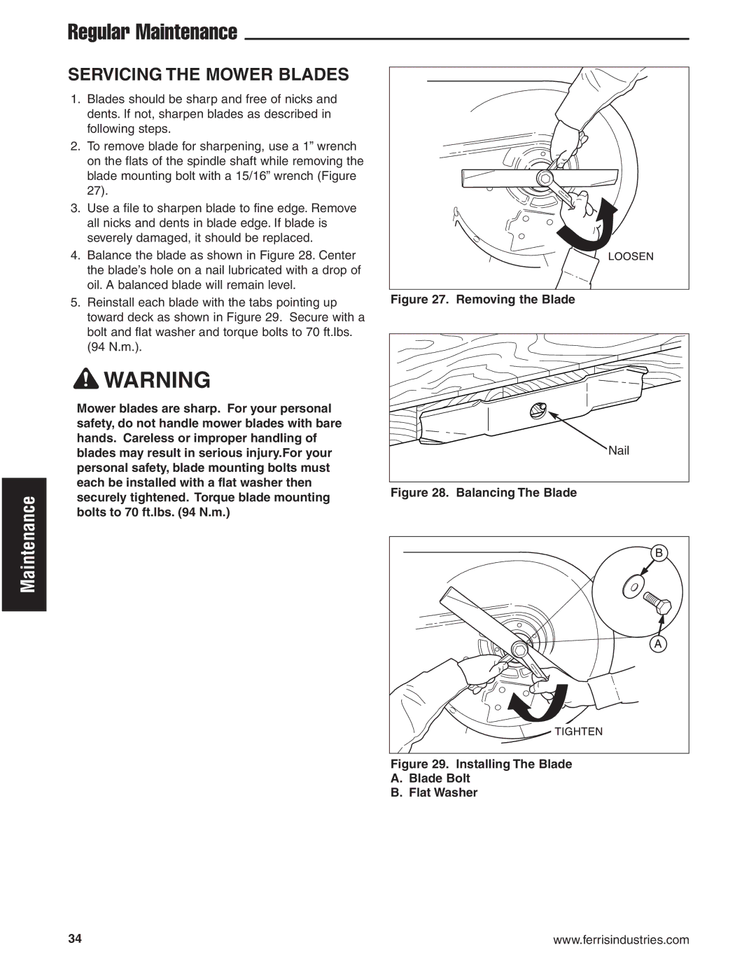 Briggs & Stratton 5900619 manual Servicing the Mower Blades, Removing the Blade 