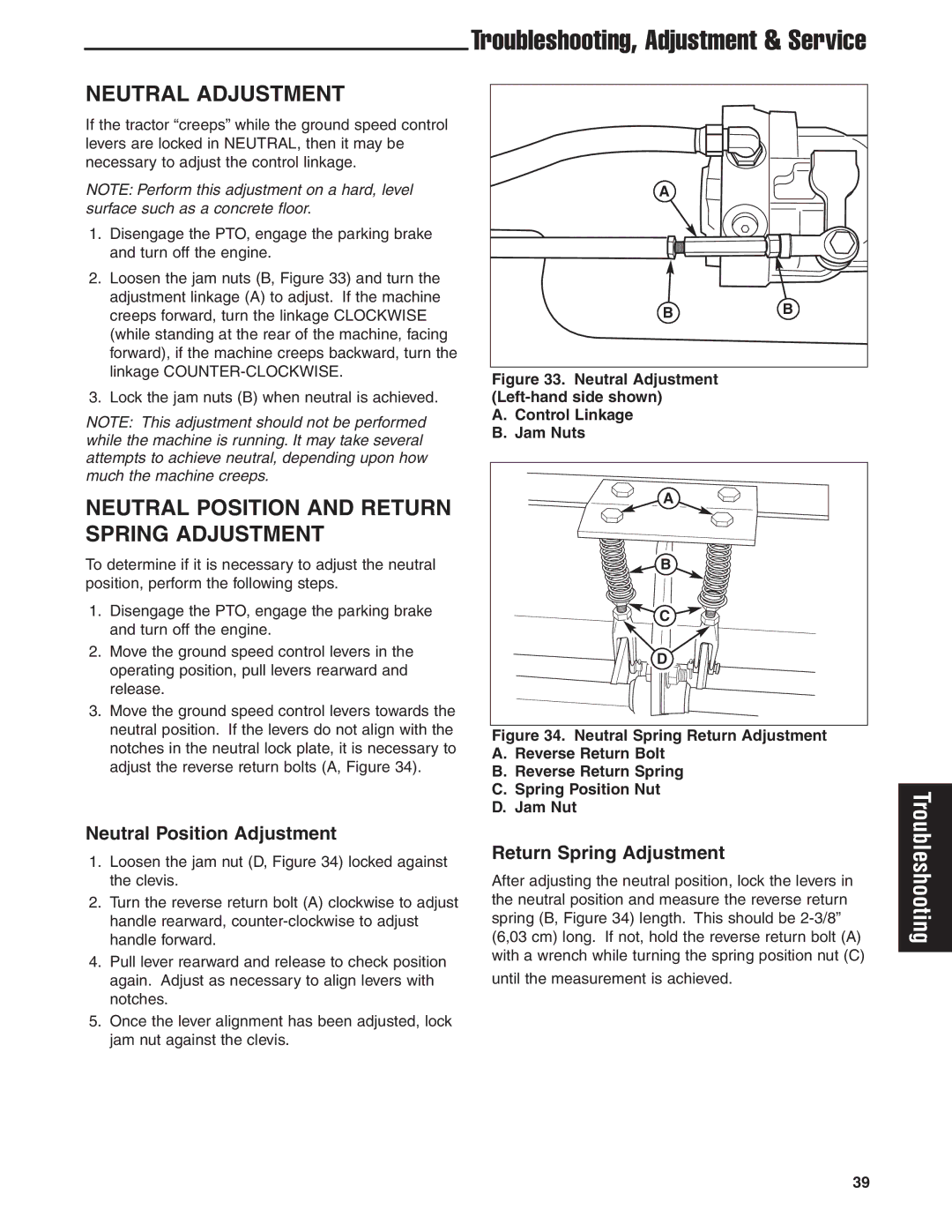 Briggs & Stratton 5900619 Neutral Adjustment, Neutral Position and Return Spring Adjustment, Neutral Position Adjustment 