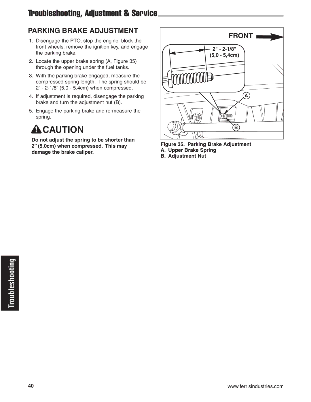 Briggs & Stratton 5900619 manual Parking Brake Adjustment, 1/8, 5,4cm 