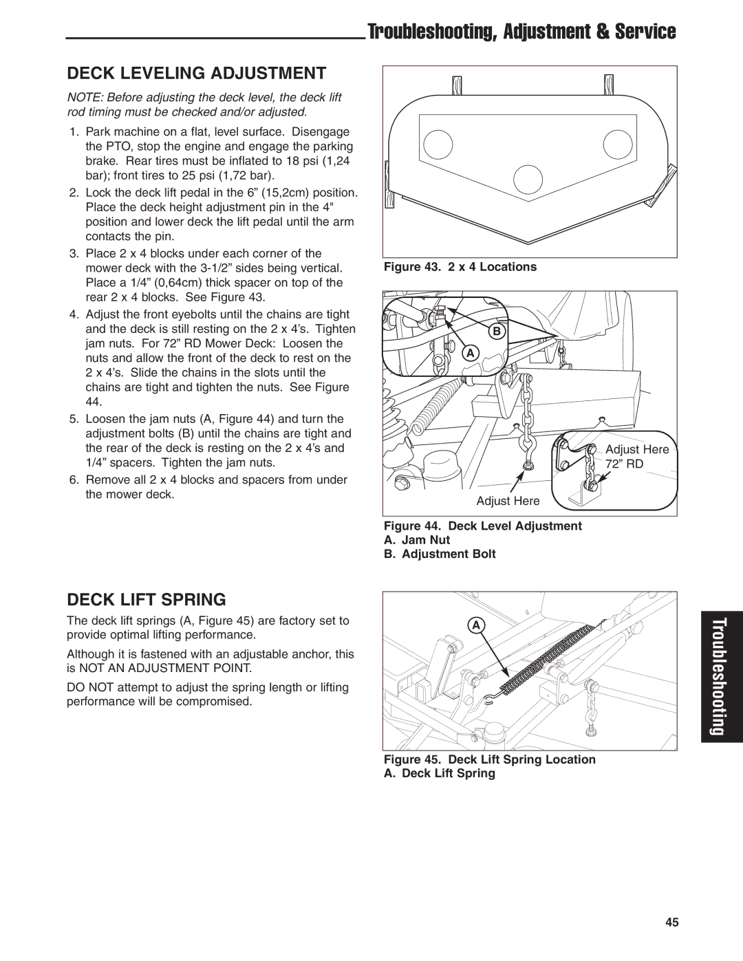 Briggs & Stratton 5900619 manual Deck Leveling Adjustment, Deck Lift Spring 