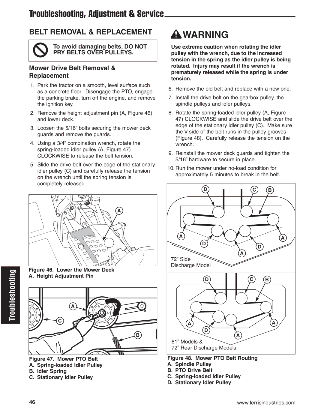 Briggs & Stratton 5900619 manual Belt Removal & Replacement, Mower Drive Belt Removal Replacement 